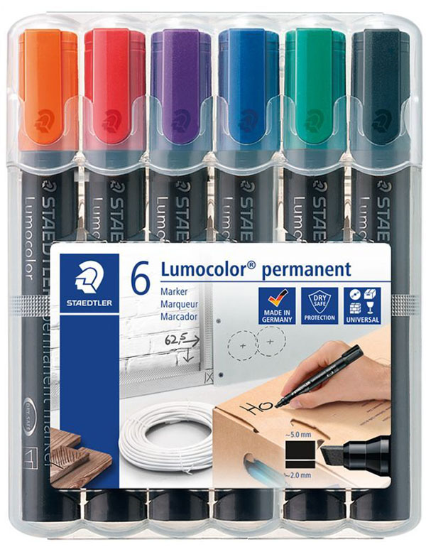 Staedtler Lumocolor Bevelled Permanent Markers Pack of 6