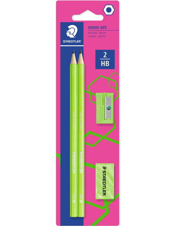 Staedtler Wopex Graphite Pencils Neon Kit Green, with Sharpener and Eraser