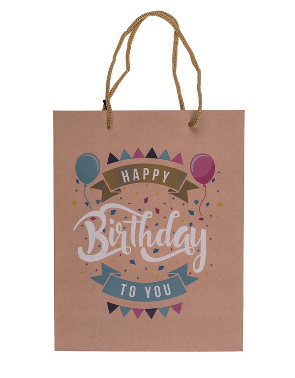 Happy Birthday Brown Colored Paper Gift Bag