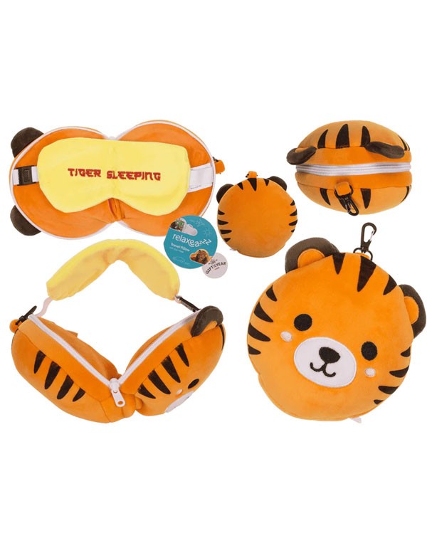 Kids Plush Travel Pillow with Eye Mask - Tiger