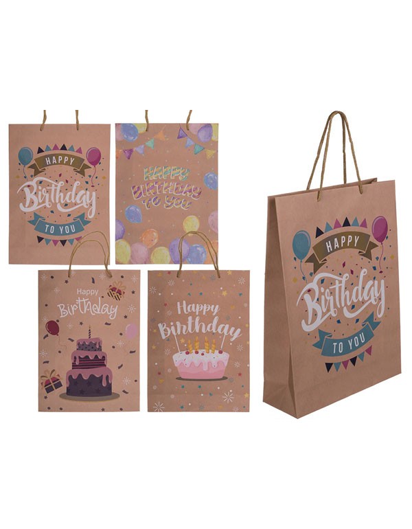 Happy Birthday Brown Colored Paper Gift Bag