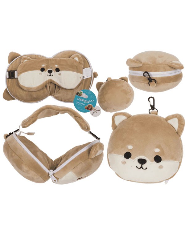 Kids Plush Travel Pillow with Eye Mask - Shiba Inu