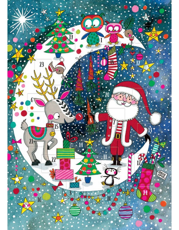 Advent Calendar Card - Santa & Rudolph On Moon