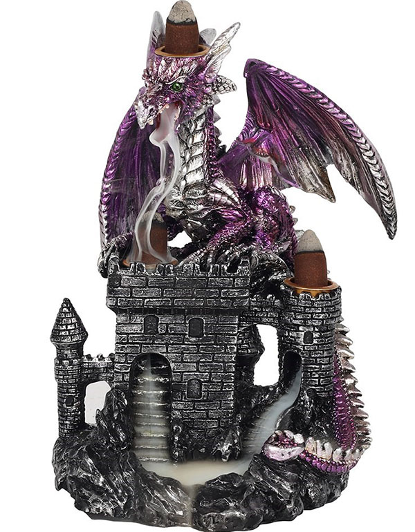Purple Dragon On Castle Backflow Incense Burner