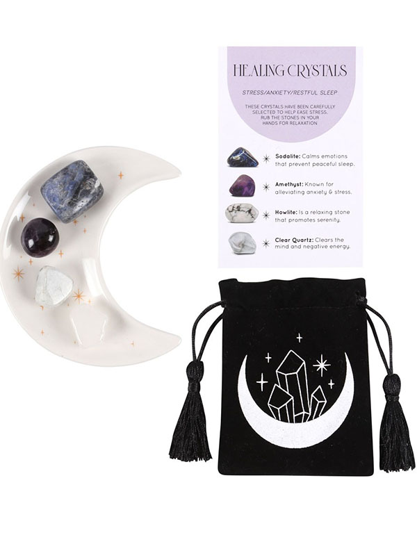 Stress Healing Crystal Set With Moon Trinket Dish