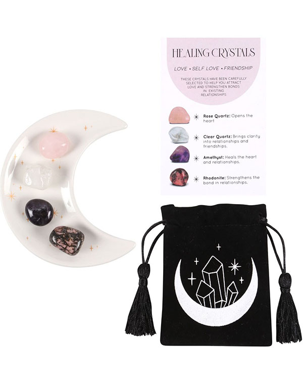 Love Healing Crystal Set With Moon Trinket Dish