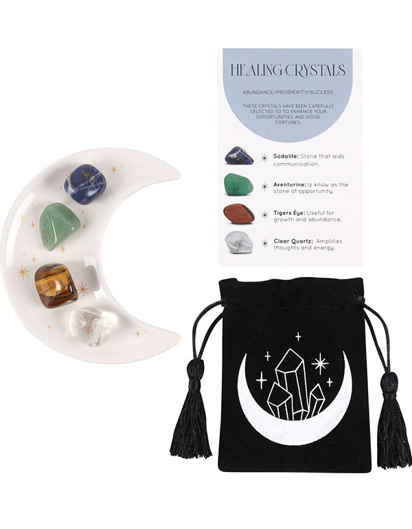Success Healing Crystal Set With Moon Trinket Dish