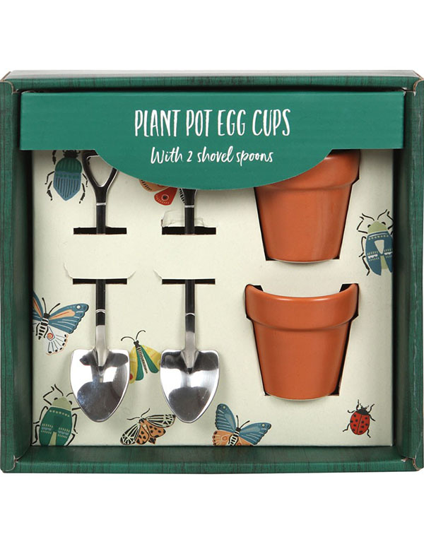 Plant Pot Egg Cup Set With Shovel Spoons