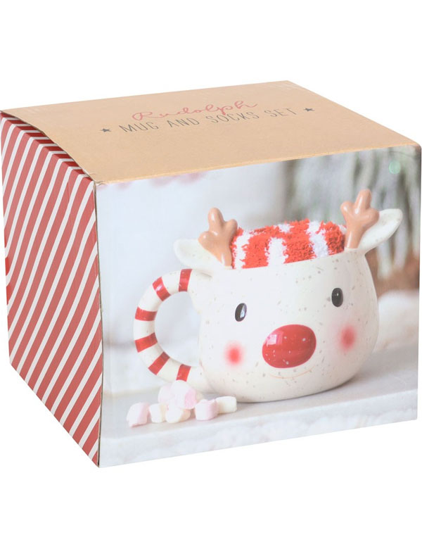 Rudolph Reindeer Mug And Socks Set