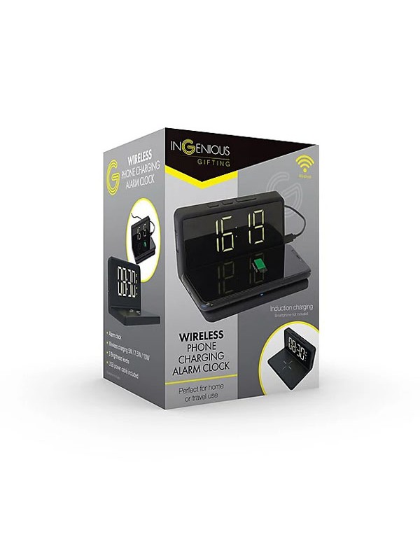 Wireless Phone Charging Alarm Clock Black