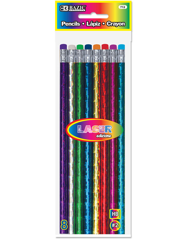 Bazic Metallic Laser Foil Wood Pencil with Eraser