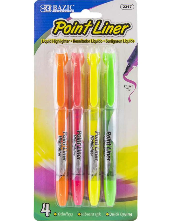 Bazic Liquid Pen Style Fluorescent Highlighters 4/...