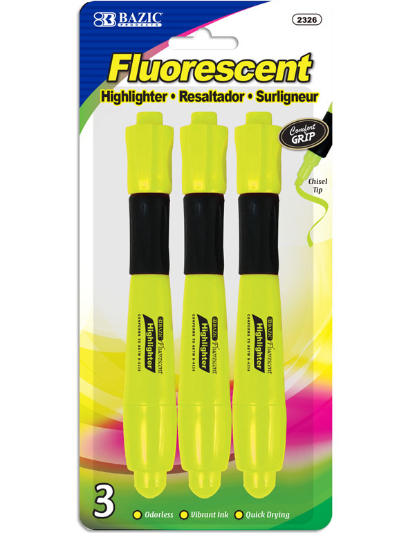 Bazic Desk Style Yellow Fluorescent Highlighters w...
