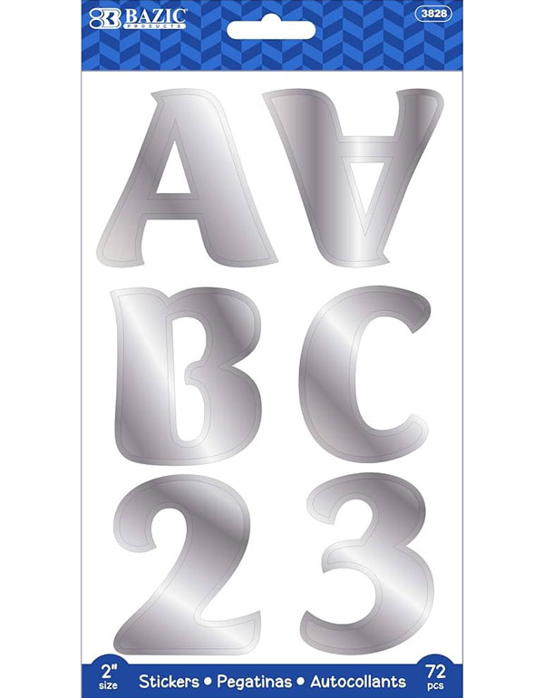 Bazic Alphabet and Numbers Stickers Metallic Silve...
