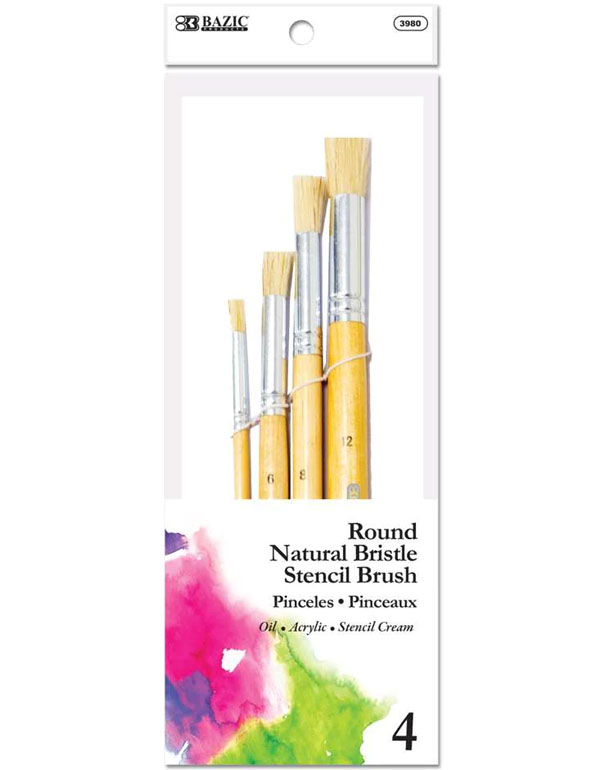 Bazic Round Natural Bristle Paint Stencil Brush 4/...