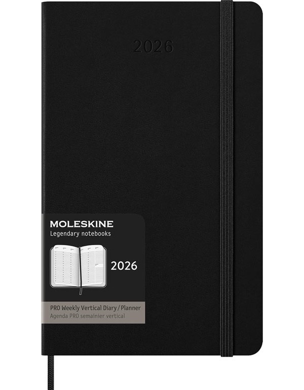 Moleskine PRO 12 Month 2026 Weekly Vertical Planner Hardcover Large Black