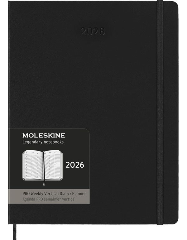 Moleskine PRO 12 Month 2026 Weekly Vertical Planner Hardcover XL Black