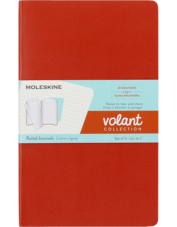 Moleskine Softcover Volant Journal Ruled Large Coral Orange / Aqua Blue Pack of 2 
